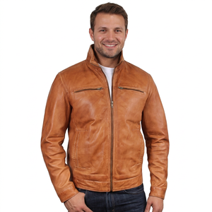 <b>Men's</b> Stylish Rugged Leather <b>Trucker</b> <b>Jacket</b> with Button-Front and Dual Chest Pockets Winter Season Leather <b>Jackets</b> - Product Image 1