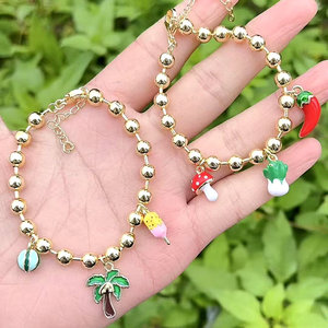 Pulsera con abalorio de árbol de <span class=keywords><strong>coco</strong></span>/seta/pimienta esmaltada estilo costero de estilo costero, colgante de árbol de <span class=keywords><strong>coco</strong></span> esmaltado, pulsera de cuentas de bola - Product Image 1