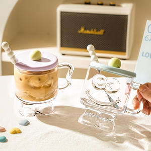 Verre à boisson en verre de style Ins avec couvercle, design élégant, verre à jus, verre à boisson, verre à dessert haut de gamme, tasse à café - Product Image 6