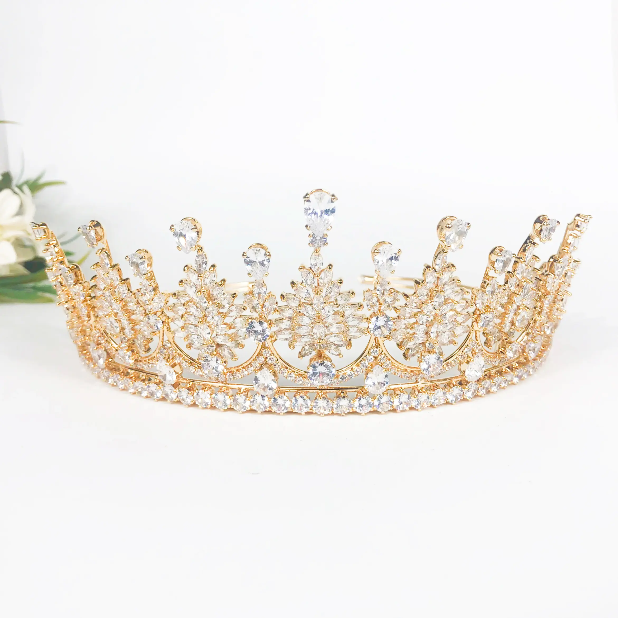 GS0072 New Design Fashionable Full Zircon Princess Crystal Crown Bridal Tiara Wedding
