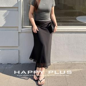 Falda Midi Etérea Ligera con Corte en Diagonal, Estilo Cola de Pez, Talla Grande, Color Negro Sólido, Poliéster, Estilo Minimalista, Nueva Colección Primavera para Mujer - Product Image 2