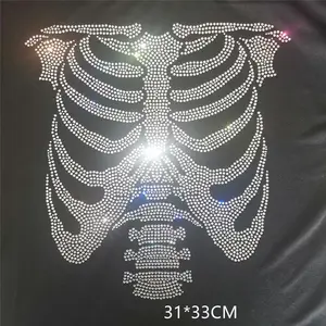 Big Skeleton Thiết Kế Đá Patch Sticker Đính Sửa Chữa Nóng Rhinestone Chuyển Họa Tiết Sắt Trên Pha Lê Chuyển
