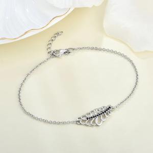 High Quality Rhodium Plated <b>Black</b> Cubic Zirconia Adjustable 925 Sterling Silver Leaf <b>Bracelet</b> for <b>Women</b> - Product Image 2