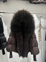 OFTBUY Veste d'hiver chaude pour femme, grande taille, avec capuche amovible en vraie fourrure de raton laveur et renard, 50% duvet, fermeture éclair, style streetwear, douce