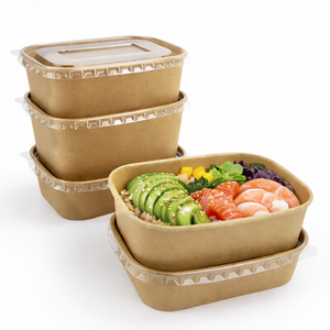 Contenedores Desechables de Papel Kraft para Alimentos, Forma Rectangular con Revestimiento de Plástico, Cajas Ecológicas para Almacenamiento de Alimentos - Product Image 1