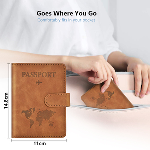 Porte-passeport personnalisé avec carte du monde, <span class=keywords><strong>anti</strong></span>-magnétique, blocage RFID, en cuir PU, pour voyage - Product Image 5