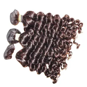 Deep wave raw Malaysian loose curly human Hair Brown Color Wefts No nits natural aligned cuticles