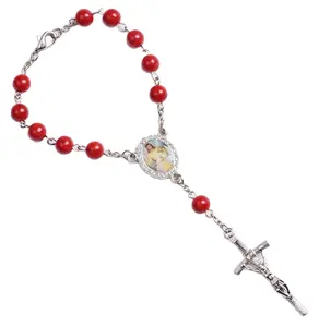 Bracciale religioso con perline di vetro rosso agata imitazione di alta qualità St. cristoforo per Auto appeso rosario automatico