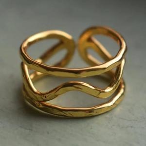 Gold Triple Row Wave <b>Ring</b> - Minimalist <b>Stacked</b> Band - Product Image 2