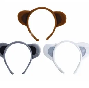 C3660 Hot sale Brown Grey White Soft Fur Ear Animal Ears on Headband Dog Monkey Mouse Headband