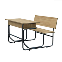 Banc d'école moderne et confortable en bois naturel avec bureau d'élève et étagère, structure en tube d'acier, garantie 15 ans