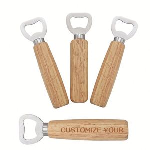Abridor de Botellas de Acero Inoxidable con Mango de Madera Personalizado, Abridor de Botellas Resistente para Bartender, Logotipo Grabado en Madera para Regalo de Boda - Product Image 1