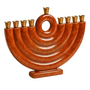 Ménorah Hanouka en résine, porte-bougies en acier inoxydable et aluminium à 9 branches, décoration religieuse faite à la main pour Noël, Diwali, la maison - Product Image 4