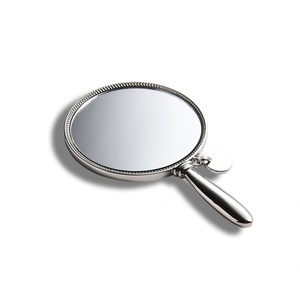 Antique Vanity Makeup Custom <b>Round</b> Metal Little <b>Small</b> Charms Hand Held <b>Mirror</b> - Product Image 1