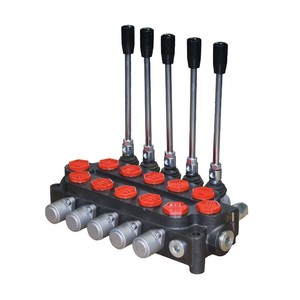 Válvula de control hidráulico monobloque con 5 palancas de control y tapas rojas para piezas de motor de maquinaria - Product Image 3