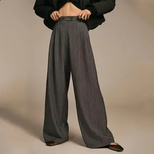Pantalon de rue à taille haute et jambes larges pour femme, bas de longueur de plancher, collection automne