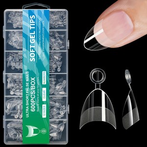 600 Uds puntas de <span class=keywords><strong>uñas</strong></span> de Gel suave transparente de alto brillo 12 tamaños media cubierta <span class=keywords><strong>uñas</strong></span> postizas acrílicas en forma de almendra - Product Image 1
