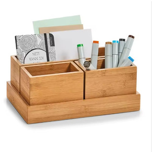 <b>Bamboo</b> Storage Box Set 4 Piece Cosmetic Organizer Wooden Desk Tidy <b>Container</b> For Makeup And Office Supplies - Product Image 4