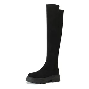 Mode Damen Winters tiefel Sexy Plattform Stiefel Gummi Täglich Slip-On PU Wildleder Fabrik Direkter Lieferant über dem Knie Junge Frau