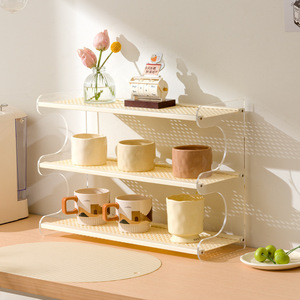 Estante de almacenamiento para tazas, organizador de escritorio de 3 niveles para cocina y baño con marco acrílico y estante de malla - Product Image 1