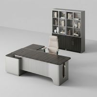 Conjunto de Muebles de Escritorio Ejecutivo en Forma de L de Lujo Moderno con Librero con Puerta de Vidrio LED a Juego y Silla Ergonómica