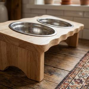 Gamelle surélevée en bois pour chat 15 °   Station d'alimentation inclinée pour chats, adaptée aux bols de nourriture et d'eau pour chats, anti-vomissement, protection des moustiquiers - Product Image 5