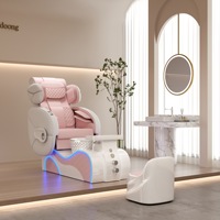Fauteuil de pédicure électrique de luxe blanc ivoire avec bassin LED, jets de massage, dossier inclinable électrique et poste de travail de salon