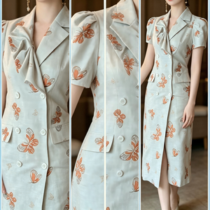 Robe midi blanche brodée florale pour <span class=keywords><strong>femme</strong></span>, élégante, à manches courtes, col en V, ceinturée, coupe trapèze, pour soirée, jardin, mariage, invité, personnalisable OEM/ODM - Product Image 2