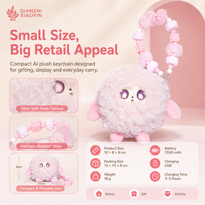 Llavero de Peluche de Oveja Rizada Rosa con IA, Compañero con Clonación de Voz en Más de 80 Idiomas (ChatGPT), Memoria de Largo Plazo y Múltiples Roles, Cadena de Cuentas Esponjosa - Product Image 3