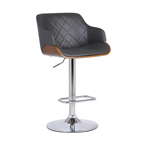 Sedia da Bar girevole in altezza regolabile in HMS grigio e argento in ecopelle con barra girevole in ferro con schienale basso - Product Image 2