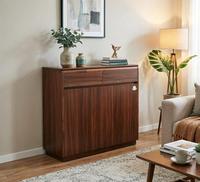 Armoire à chaussures élégante et moderne en bois stratifié de style européen, 2 tiroirs, 3 portes, finition noyer chaud, rangement spacieux pour la maison, le bar ou la salle à manger