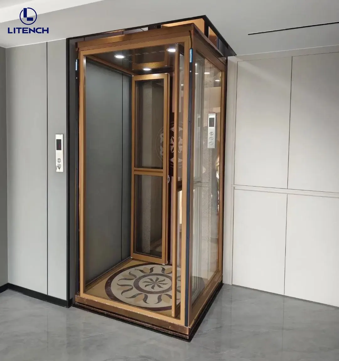 4 व्यक्ति वाणिज्यिक भवन लिफ्ट विला 2-4 मंजिल घर के लिए असली सोने की लिफ्ट लिफ्ट