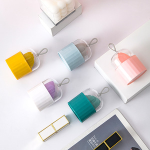 Boîte de rangement pour éponges de maquillage avec couvercle, organisateur de cosmétiques en plastique pour houppettes, rangement de bureau, rose, vert, jaune, bleu, bleu lac - Product Image 3