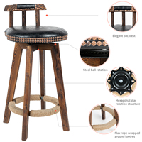 Tabourets de bar modernes en bois massif réglables avec assise en similicuir, repose-pieds en corde, dossier, résistants à l'eau, pivotants, pour la maison, le bar, l'extérieur, l'hôtel
