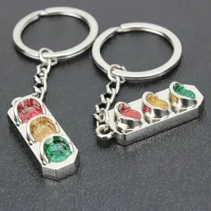 Fashion Metal Zinc Alloy Enamel Color Flash Shiny Traffic Light Keychain Keyring