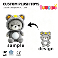 Boneka Plush Custom Beruang Abu-abu Lucu dengan Kostum Hoodie Bulan untuk Anak-anak, Hadiah Tidur, Custom Made OEM ODM Boneka Plush