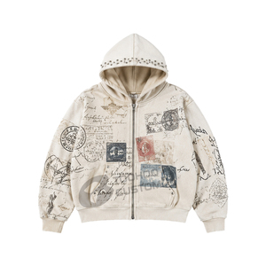 Sweat-shirt à capuche personnalisé en molleton bouclette lourd 400 g/m² pour homme, style streetwear, coupe ample, effet délavé vintage, impression en relief, en coton vierge - Product Image 6