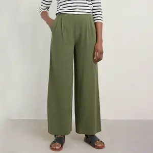 Kadınlar için özelleştirilebilir keten pantolon saf renk tam boy doğal keten kumaş kadın pantolon