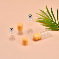 Botol Minyak Roll-On Kaca Transparan Mini 1/2/3/5ML dengan Tutup Plastik Motif Kayu untuk Minyak Esensial, Aromaterapi, Serum, dan Minyak Wangi