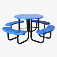 Table de pique-nique ronde en métal commerciale solide d'extérieur, ensemble de meubles de jardin, banc, table à manger en acier, table basse de patio extérieur