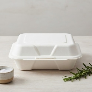 Boîte à clapet écologique 9x9 à 3 compartiments en bagasse de canne à sucre biodégradable, emballage alimentaire compostable pour plats à emporter - Product Image 3