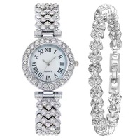 Ensemble de montre et bracelet pour femme en zircon plaqué or de luxe, élégant cadeau de fiançailles et de mariage