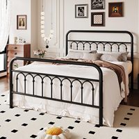 Cadre de lit plateforme en métal DNF taille Queen, tête de lit et pied de lit modernes, finition peinte, espace de rangement, aucun sommier tapissier nécessaire, assemblage facile