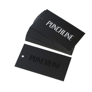 Custom high quality black cardboard paper hang tag with printed white UV LOGO for clothes garment luggage wig shoe swing tags - Product Image 4