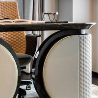 Ensemble de table et chaise de bureau de direction en cuir de luxe italien, mobilier de bureau à domicile en bois massif, bureau d'ordinateur moderne