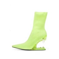 Bottes courtes extensibles à talons compensés en forme de dents de tigre pour femmes, chaussons à la cheville à bout pointu, chaussures de créateurs de scène