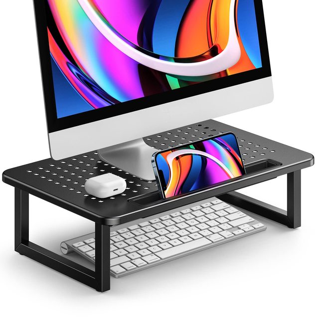 High Raiser Desktop Monitor Stand Double Tiers Ventilated Metal Platform Computer Stand Office Desk Storage Rack