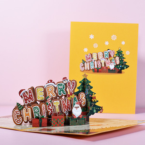Tarjeta de felicitación navideña plegable de papel con diseño de letras de jengibre en 3D de DAMAI, tarjeta emergente navideña para decoración de regalos de fiesta de Navidad. - Product Image 3