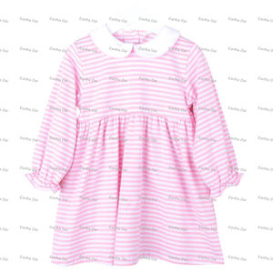 Printemps 2025 bébé fille robes rayé coton monogramme enfants robe pater col pan à manches longues enfants robes pour filles - Product Image 5