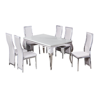 Ensemble de table à manger moderne avec plateau en marbre et pieds en métal, 6 chaises pour événements de mariage, mobilier de salle à manger convertible pour entrepôt